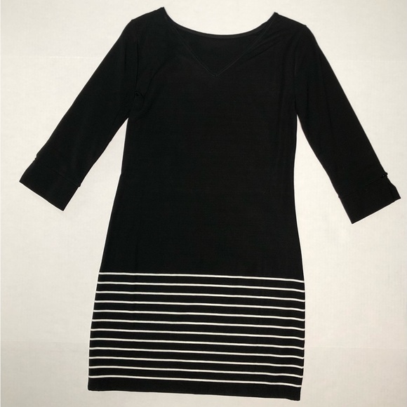 ⭐️NEW⭐️White House Black Market (WHBM) Black 3/4 Sleeve Pullover Stripe Dress - Picture 4 of 9